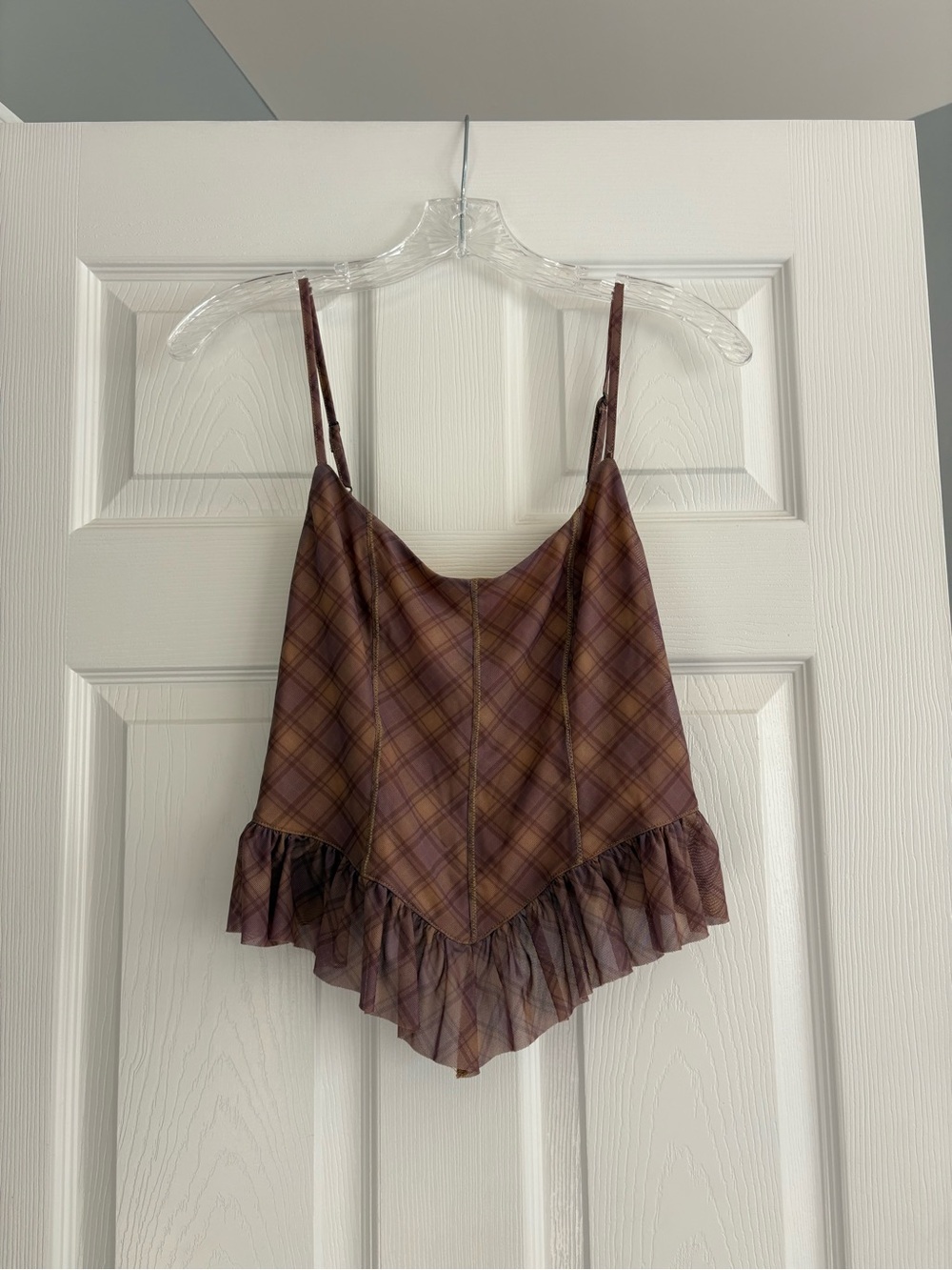 Urban Outfitters Plaid Ruffled Handkerchief Hem Cami Top M